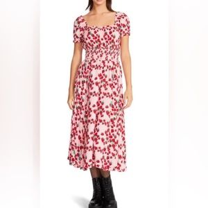 Brand New Betsey Johnson Strawberry Fields Smocked Midi Dress